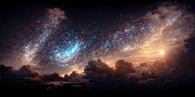 Milky way with mountains 3D