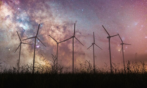 Photo milky way with windmills