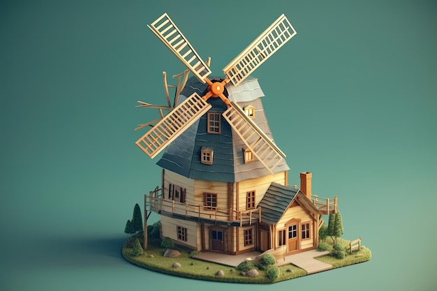 Mill on the green landscape of nature Dutch windmill Rural Element of the village countryside Production of natural food European architecture and landmark