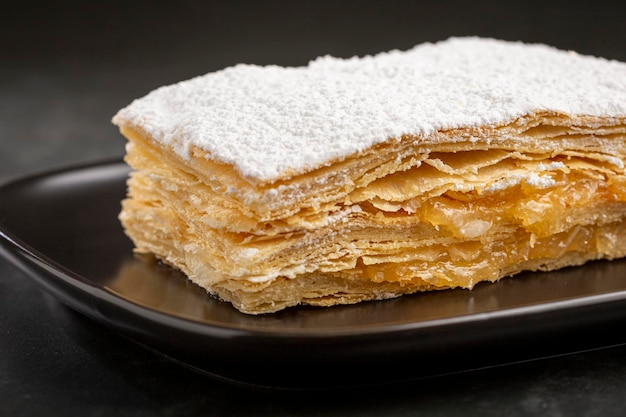 Mille feuille dessert on the plate