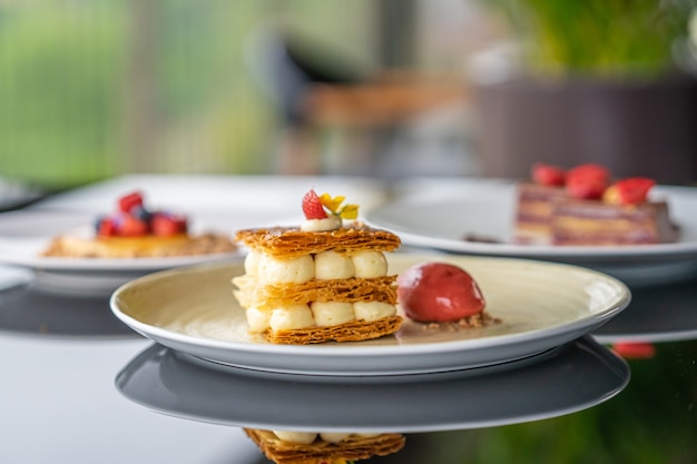 Mille feuille dessert with strawberriy and icecream