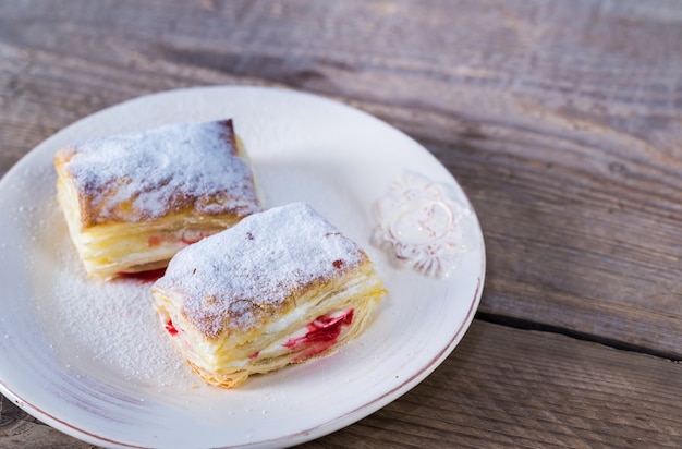 Mille-feuille with fresh cherry