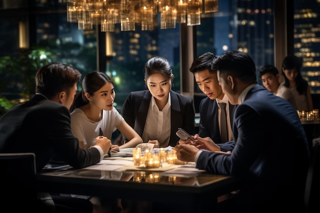Millennial asia businessmen and businesswomen meeting