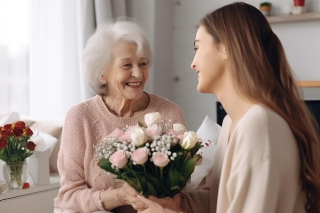 Millennial daughter surprises elderly mother with birthday gift