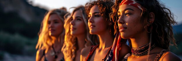 Photo millennial interracial friends holding american background image