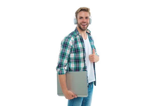 Millennial man student smile on background millennial man student in studio