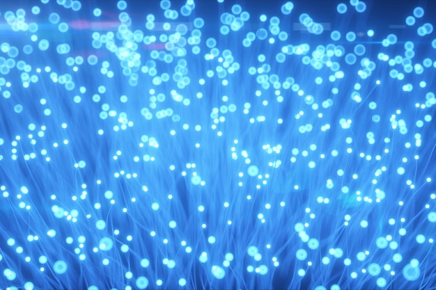 Photo millions of fiber optic wires transmitting a signal