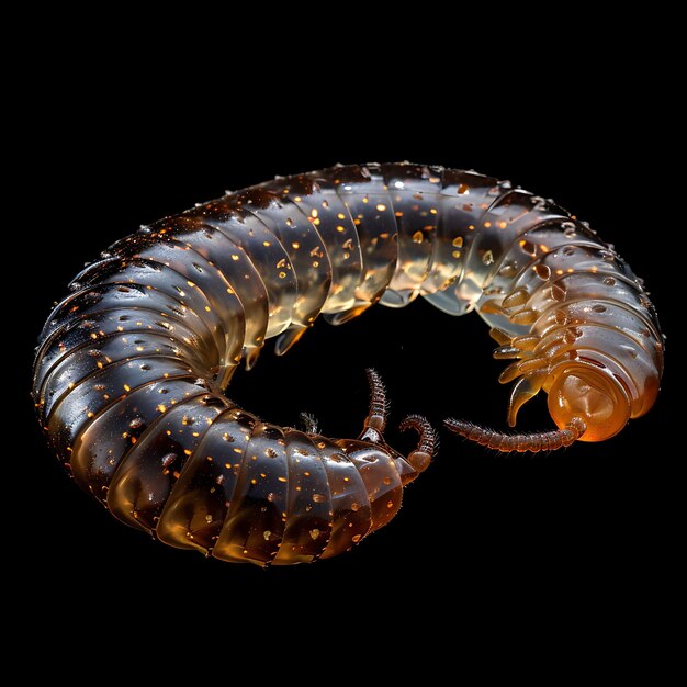 Millipede With Many Segments Formed in Gel Material Semi Tra Background Art Y2K Glowing Concept