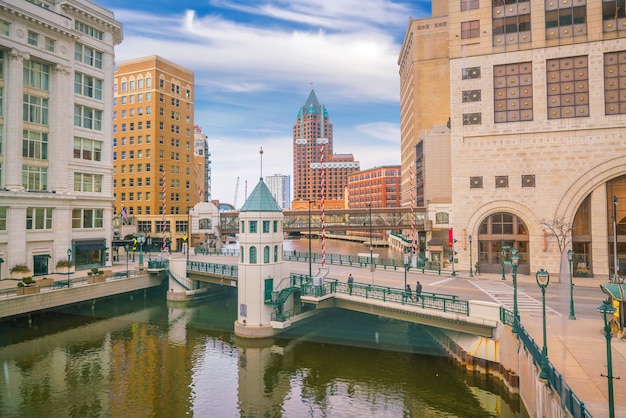 Milwaukee city downtown skyline cityscape of USA