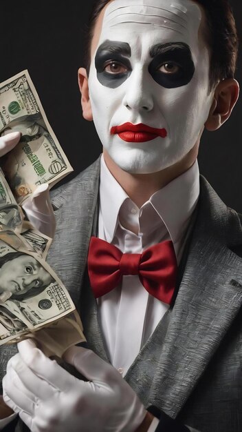 Mime as businessman holding money