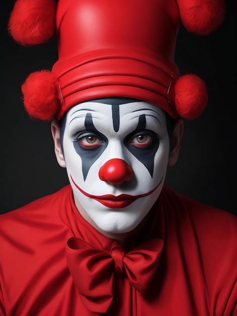 Foto mimo uomo rosso e vernice colorata viso fan sportivo clown circo ritratto arte ai generato