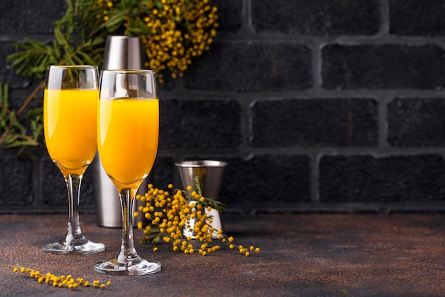 Mimosa cocktail with orange juice