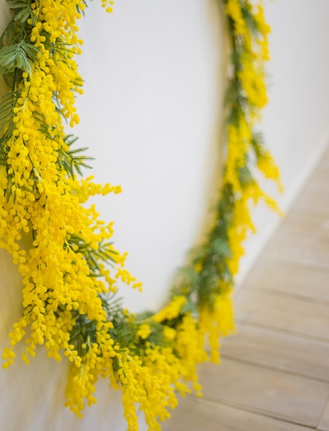 Mimosa wreath on a white background.
