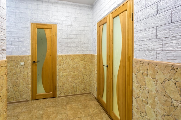 MIMSK BELARUS JUNE 2020 doors in modern entrance hall of corridor in expensive apartments