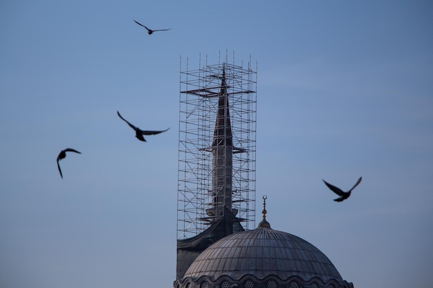 Minaret made of stone in Ottoman time Mosques in view