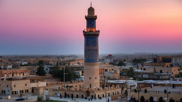 Photo minaret malwia in samarra and people walking to the top iraq