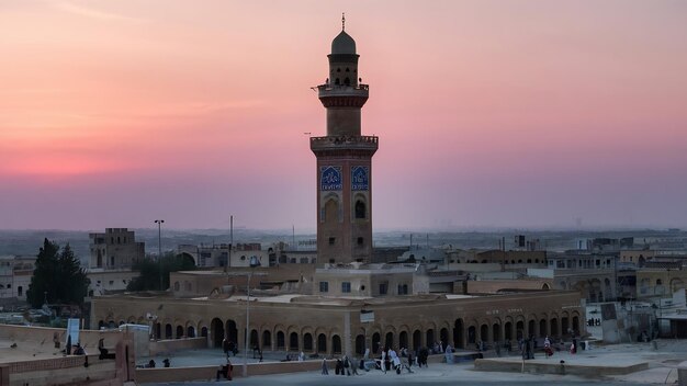 Photo minaret malwia in samarra and people walking to the top iraq