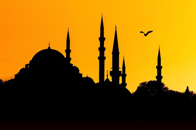 Foto minareti della moschea al tramonto istanbul turkiye