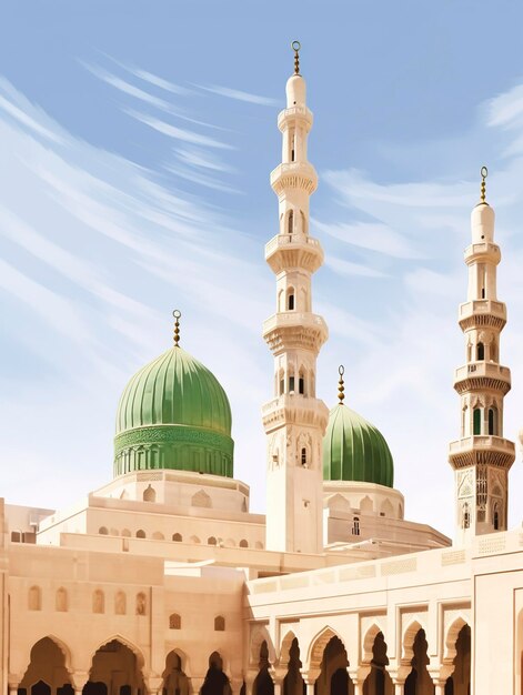 Foto minaretten en koepels van de nabawi-moskee in impressionistische stijl