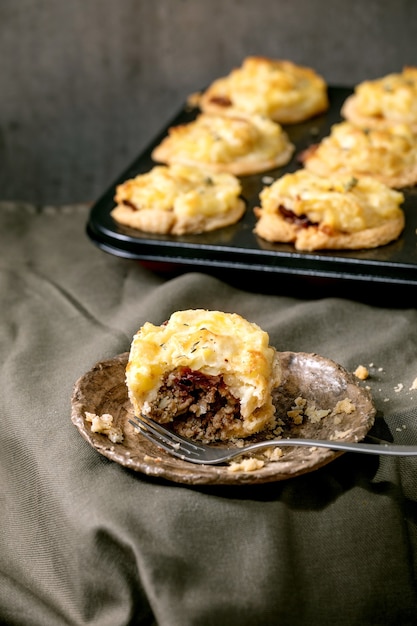 Mince meat mini pies with mashed potato