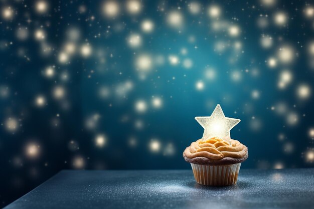 A mince pie with a star shaped top in a festive setting