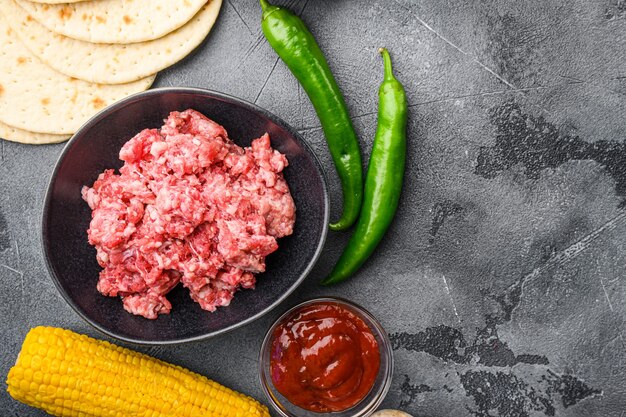 Minced meat for mexican cusine with ingredients