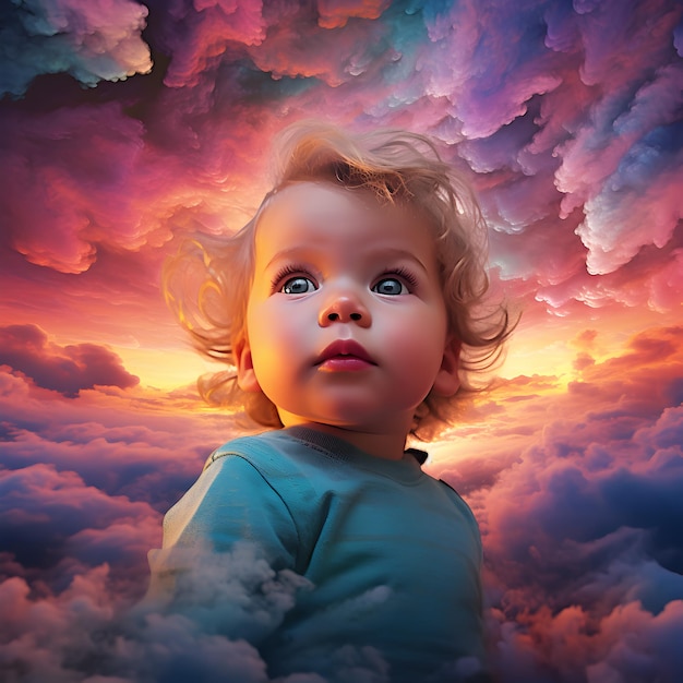 Фото Удивительное искусство ребенка в красочных облаках