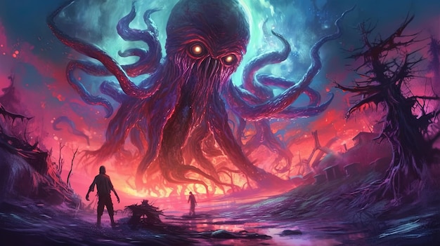 A mind flayer using its psychic powers to dominate a victim Fantasy concept Illustration painting Generative Ai