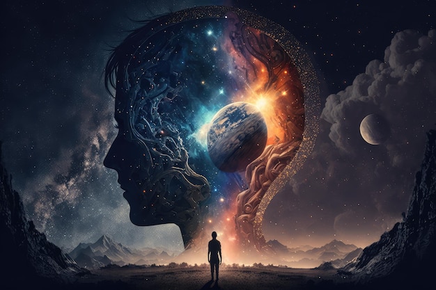 Mind of god with view of the universe and its infinite possibilities