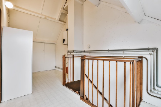 A mindblowing room with a wooden staircase