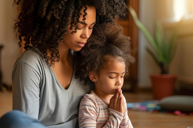 Mindful breathing exercises demonstrated by a parent and child