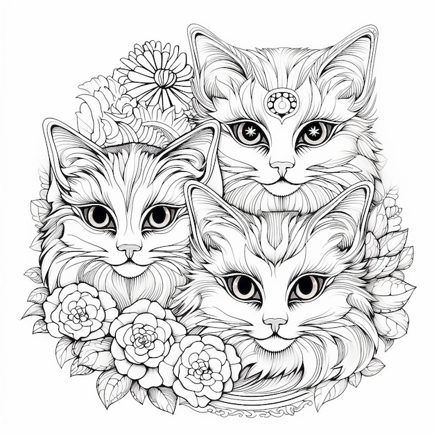 Mindful Coloring Fun AICreated Black and White Cats Illustration