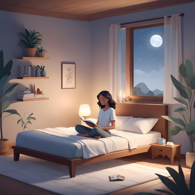 사진 mindful sleep oasis ai는 세계 수면 날을 위해 일러스트레이션을 생성했습니다.