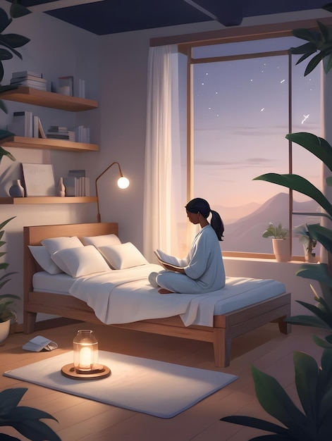 사진 mindful sleep oasis ai는 세계 수면 날을 위해 일러스트레이션을 생성했습니다.