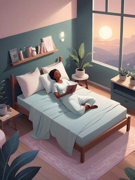 사진 mindful sleep oasis ai는 세계 수면 날을 위해 일러스트레이션을 생성했습니다.