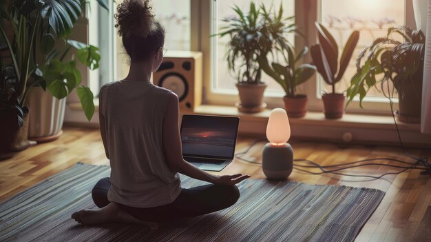 Photo mindfulness computer yoga