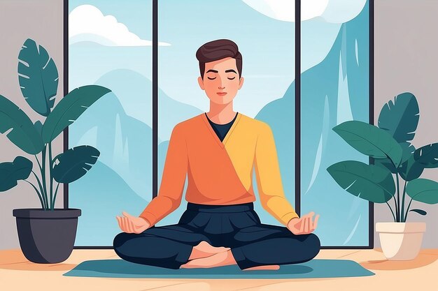 Mindfulness during work breaks vector flat style illustration