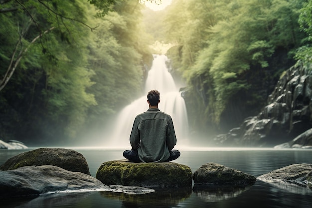 Mindfulness meditation Person meditating in a serene natural setting