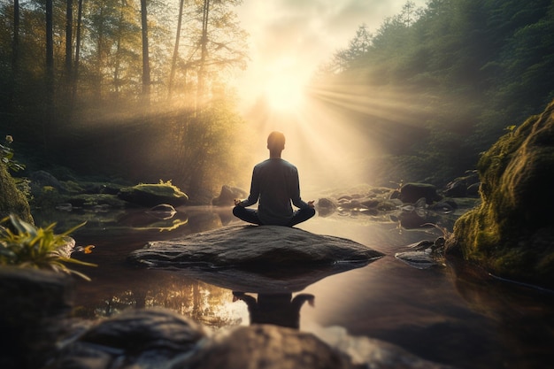 Mindfulness meditation Person meditating in a serene natural setting