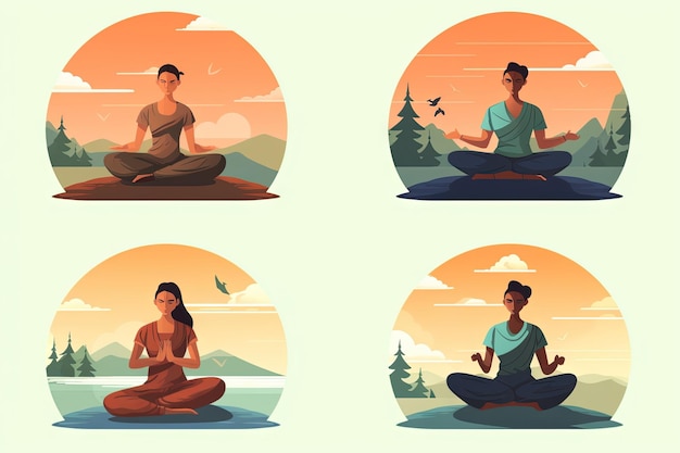 Mindfulness and Meditation Practices Depict scenes of individuals practicing mindfulness and meditation symbolizing the growing focus on mental wellbeing and stress relief