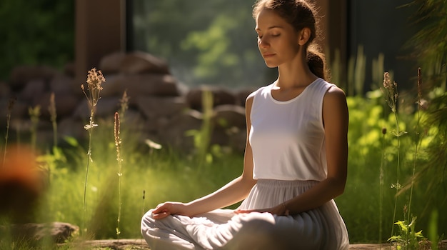 Photo mindfulness meditation practices serene outdoor setting