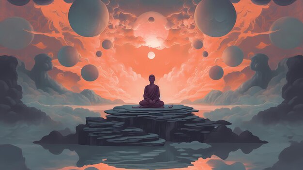 Mindfulness meditation and yoga illustration concept Generative AI