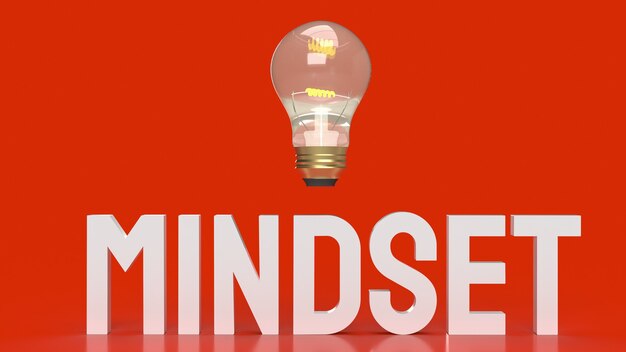 Mindset word and lightbulb on red surface