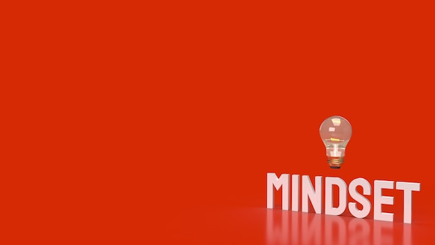 Mindset word and lightbulb on red surface