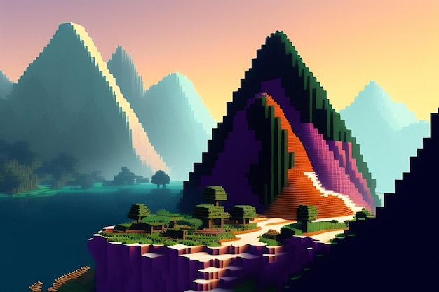 Minecraft game pixelated hills