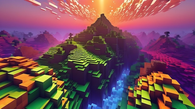 Minecraft inspired colorful tornado Minecraft texture world Cube landscape illustration background