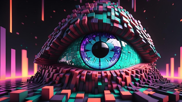 Minecraft inspired eye with psychedelic abstract design