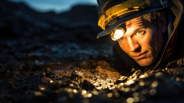 a miner extracting coal with strong backlighting during a challenging