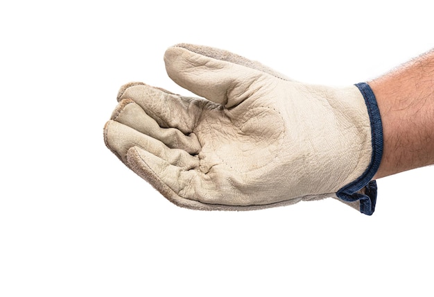 Miner hand with isolated white background, hold gesture.