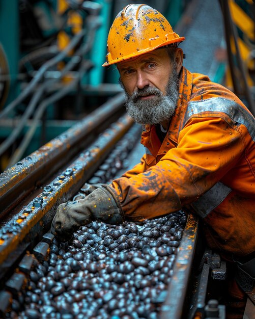 A Miner Loading Ore Onto Conveyor Background